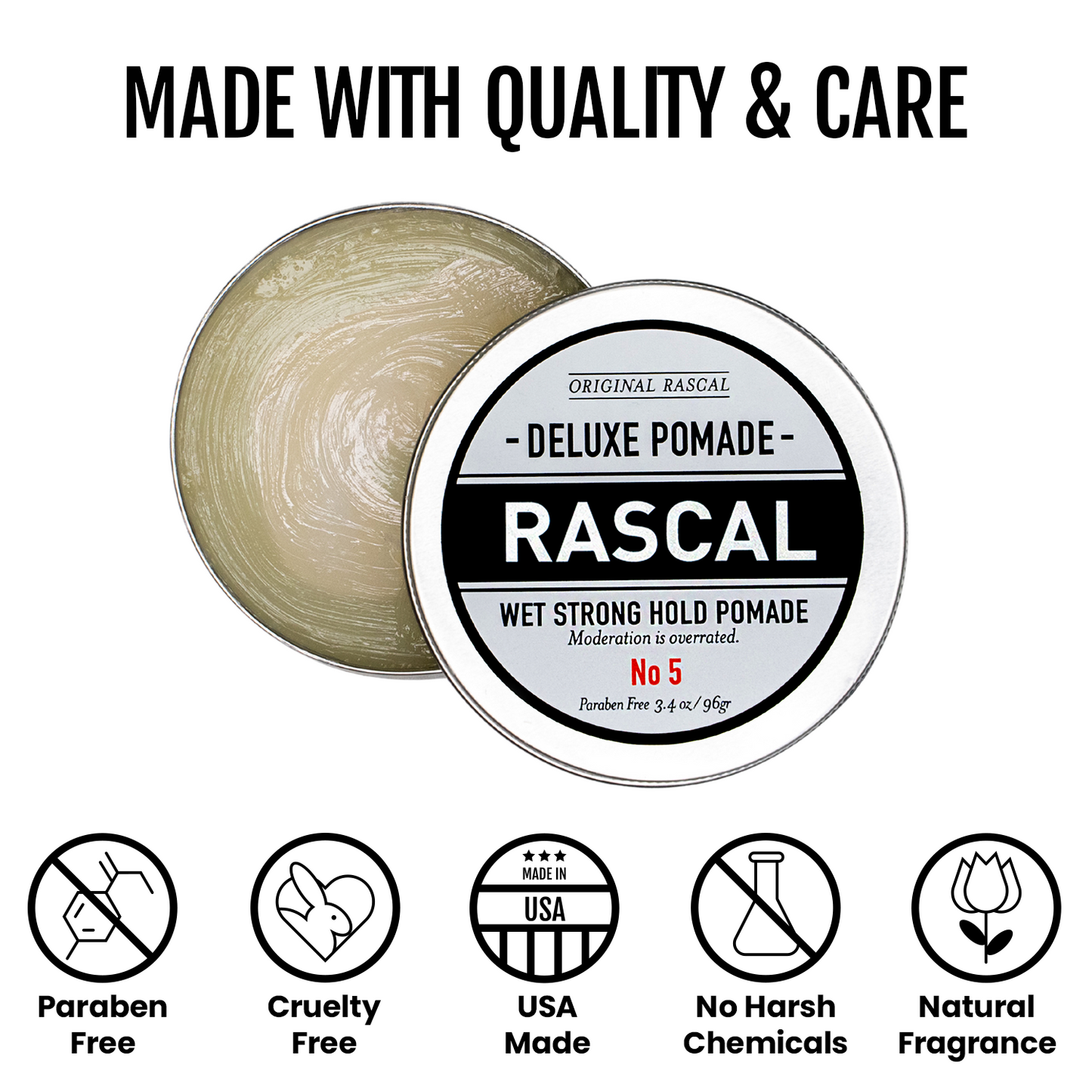 #5 Wet Look, Strong Hold Pomade by Rascal Men's Grooming