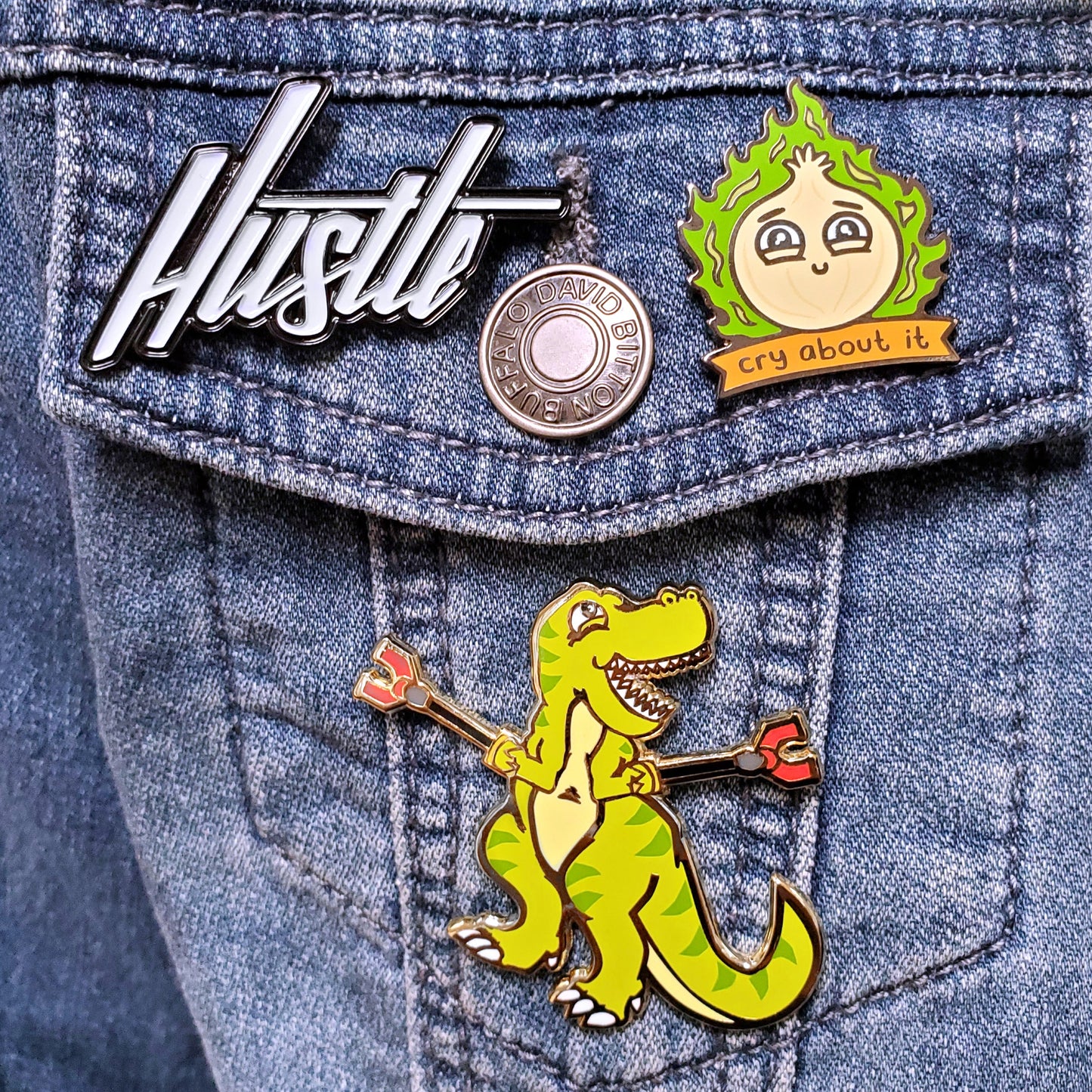 "Hustle" Hand-Lettered Pin by Kolorspun