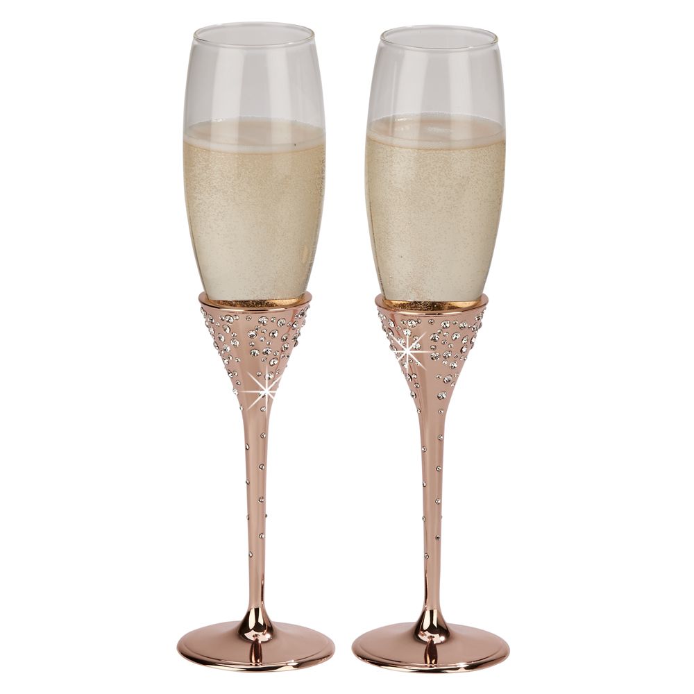 "Galaxy" Rose Gold Flutes, Pair 10.5" H