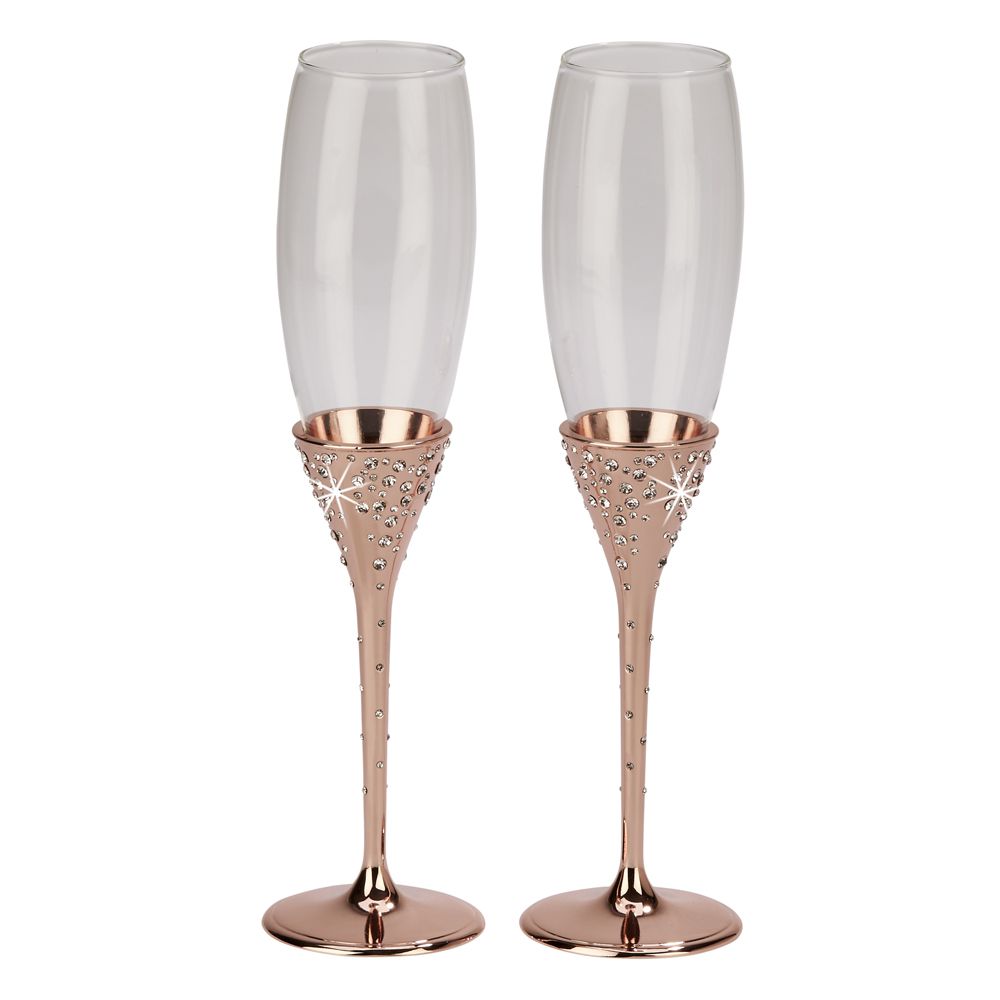 "Galaxy" Rose Gold Flutes, Pair 10.5" H