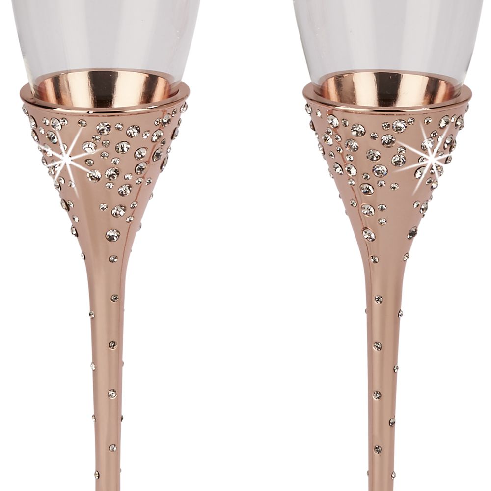 "Galaxy" Rose Gold Flutes, Pair 10.5" H