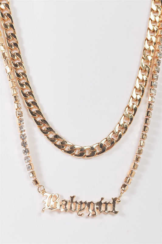 "Babygirl" Gold Chunky Rhinestone Chains Set Necklace by Tasha Apparel