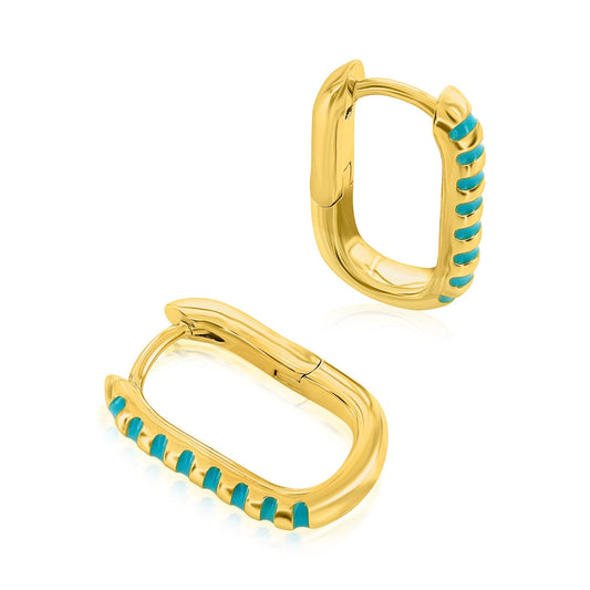 "Turquoise Striped" Gold plated Hoop Earrings by Donatello Gian