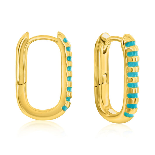 "Turquoise Striped" Gold plated Hoop Earrings by Donatello Gian